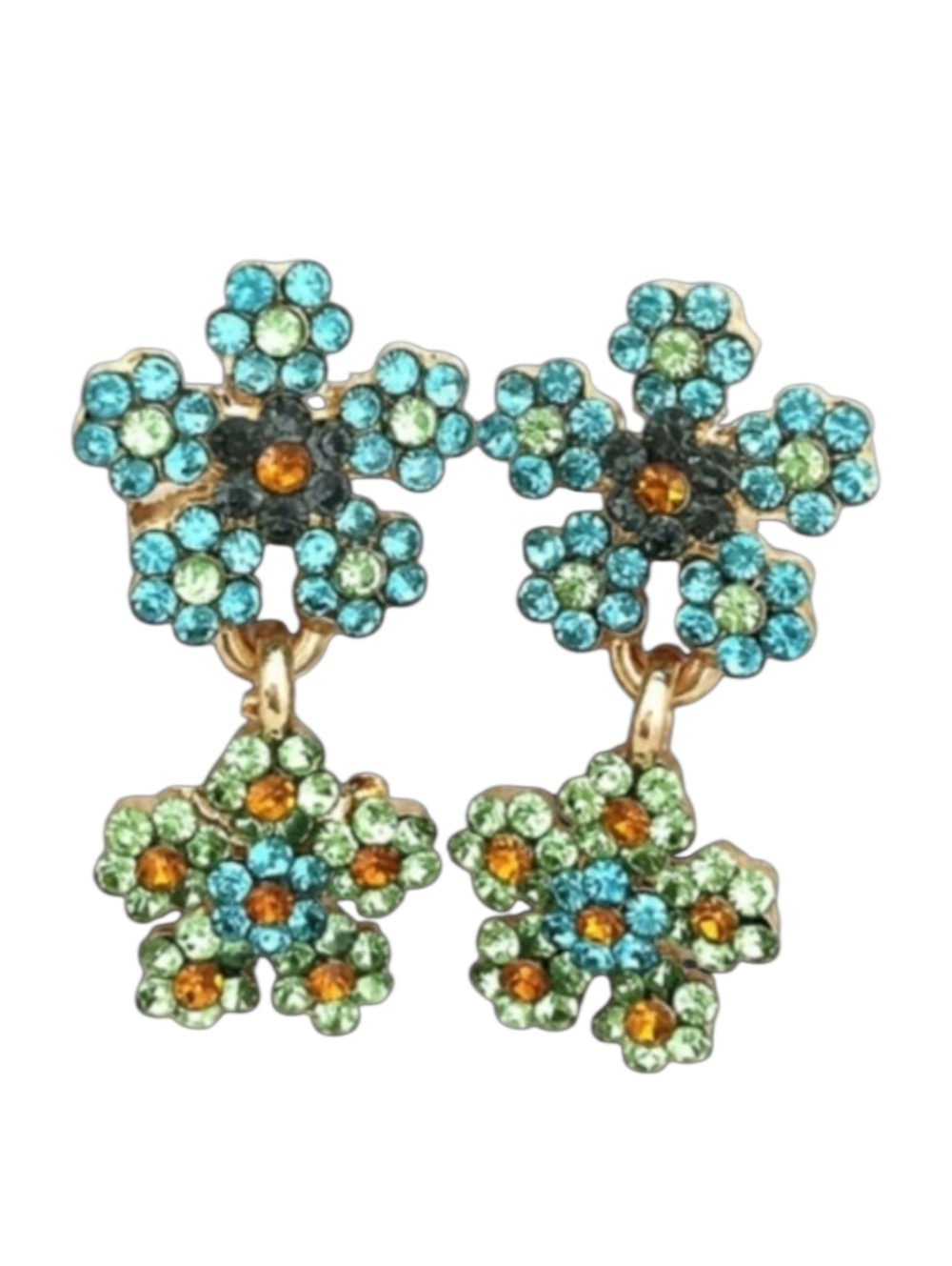 💐BOGO* Floral Blue, Green, Amber Stones  Earrings Dangle - NWOT💐